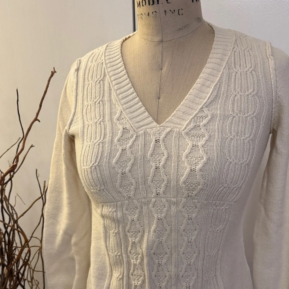Calvin Klein Jeans Cream V-Neck Sweater - Picture 2 of 6